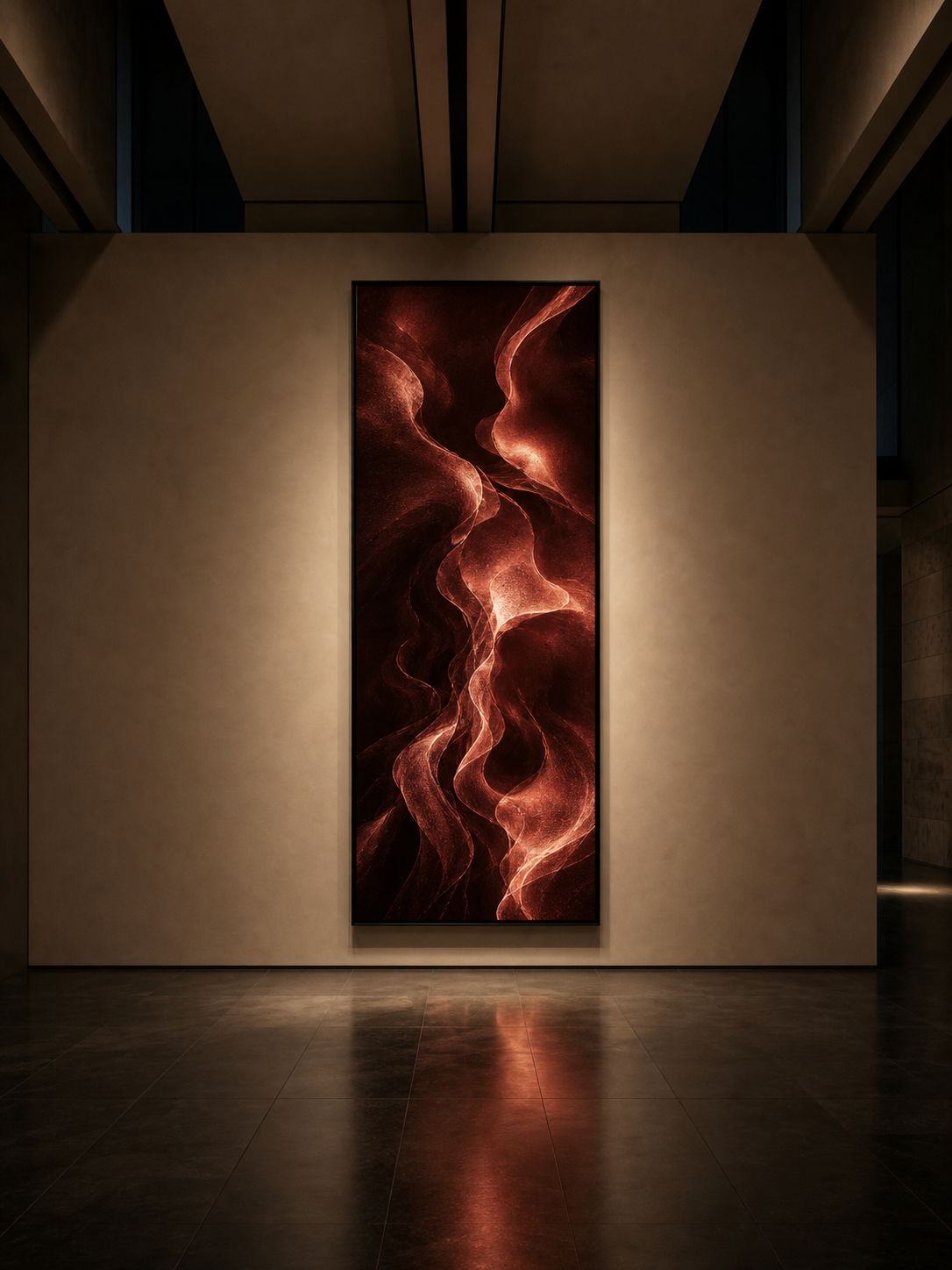 Opera d'arte digitale luminosa in una sala museale