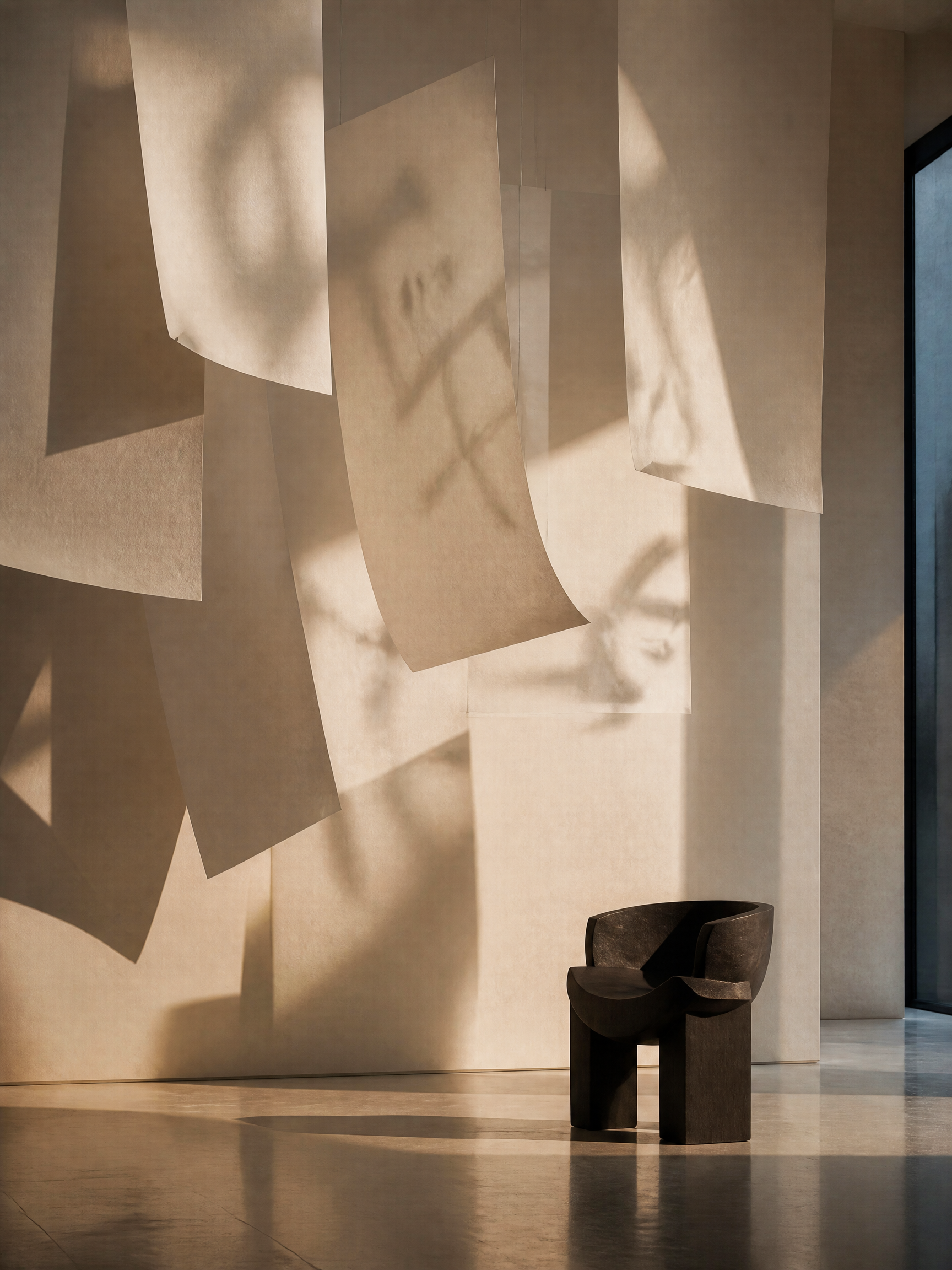 Installazione poetica composta da fogli sospesi